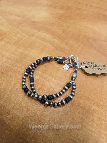 Dbl Strand Navajo Pearl &  Lapis Bracelet by Myra Gadson